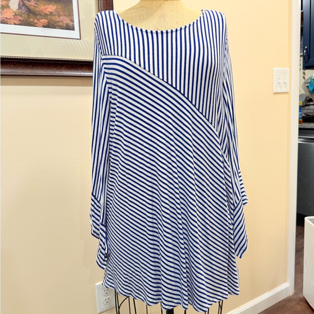 Grace Blue and White Striped Long Sleeve Top